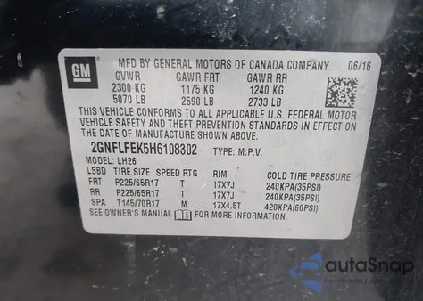 2017 Chevrolet Equinox Lt from USA, damaged, VIN 2GNFLFEK5H6108302